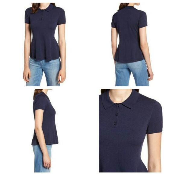 Halogen (Nordstrom) Peplum Polo Sweater Navy M New - Picture 1 of 8